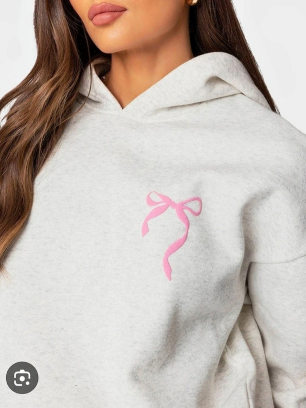 Edikted Sasha Bow Detail Hoodie Gray & Pink Size S